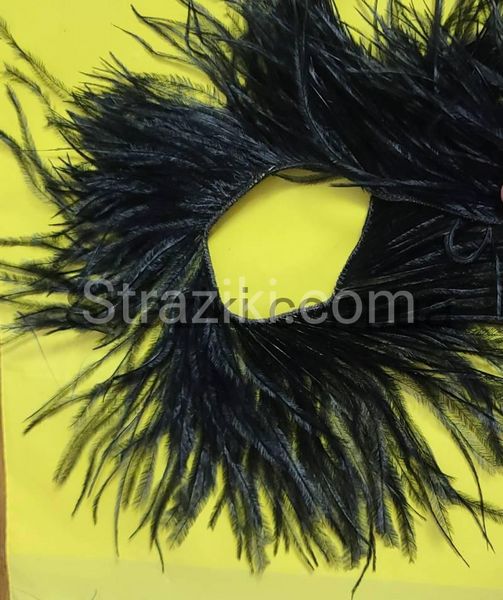 6-10см двухслойные ЧЕРНЫЕ страусиные перья на тонком шнуре 1м 8828 фото