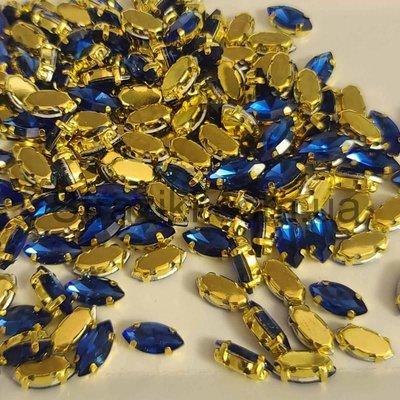 5*10мм sapphire в оправі золото, скло 1шт 0006-062 фото