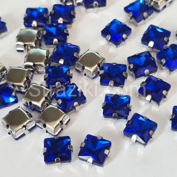 8мм квадрат Sapphire сині в оправі срібло, скло 1шт 0005-202 фото
