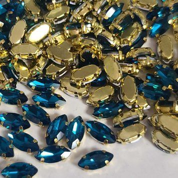 5*10мм маркиз blue_zircon в оправе золото, стекло 1шт 0006-52а фото