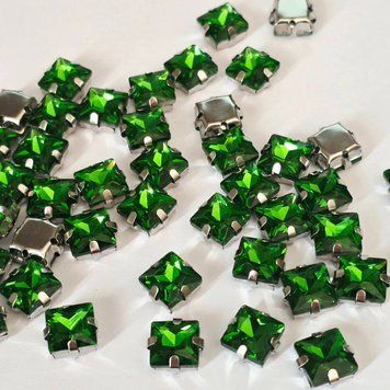 8мм квадрат Green зелений в оправі срібло, скло 1шт 0005-204 фото