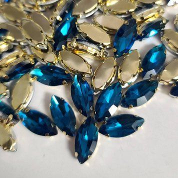 7*15мм маркиз blue_zircon в оправе золото, стекло 1шт 0006-52а фото